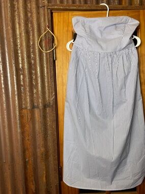 “Piper” White and Blue Striped Strapless Sundress, Size 12nnm.